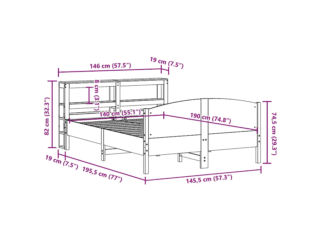 Cama sem colchão 140x190 cm madeira de pinho maciça