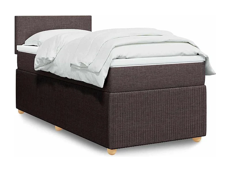 Cama box spring con colchón tela marrón oscuro 100x200 cm