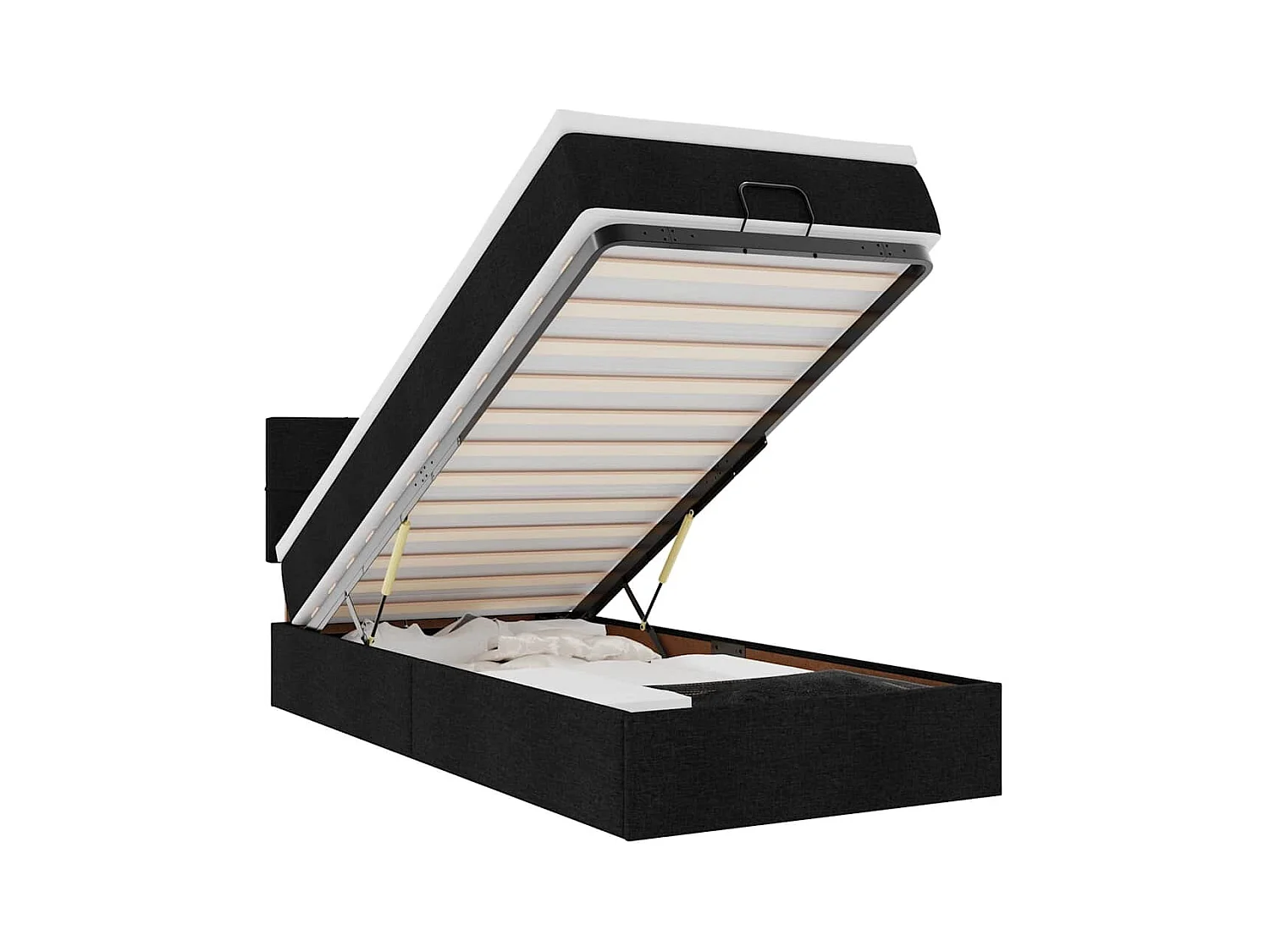 Ottoman-Bett mit Matratze & LEDs Schwarz 90x190 cm Stoff