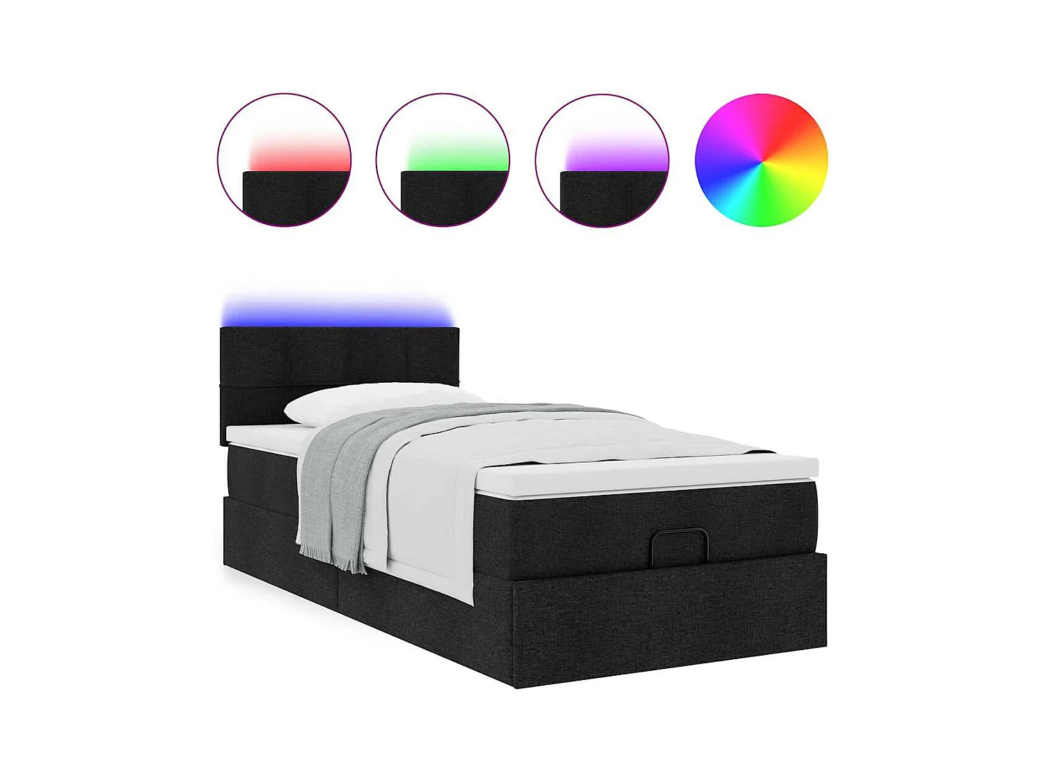 Ottoman-Bett mit Matratze & LEDs Schwarz 90x190 cm Stoff