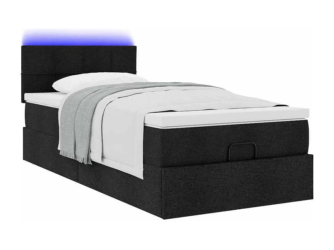 Ottoman-Bett mit Matratze & LEDs Schwarz 90x190 cm Stoff