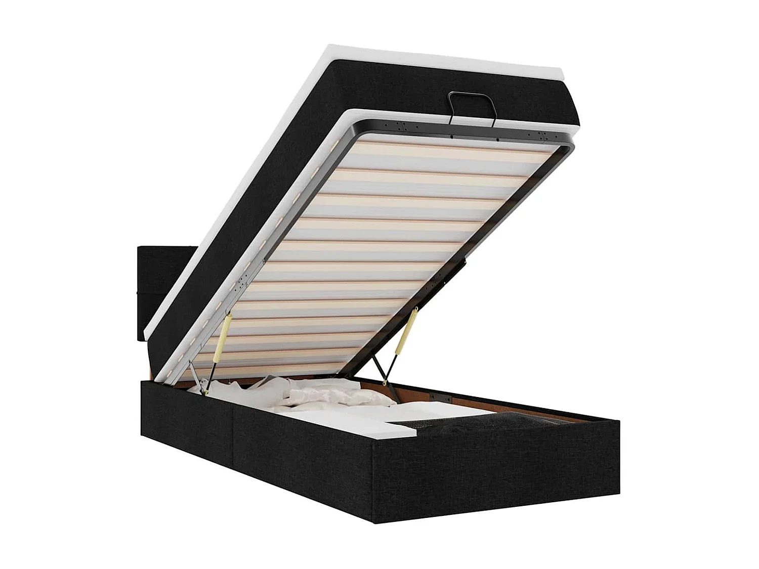 Ottoman-Bett mit Matratze & LEDs Schwarz 90x190 cm Stoff
