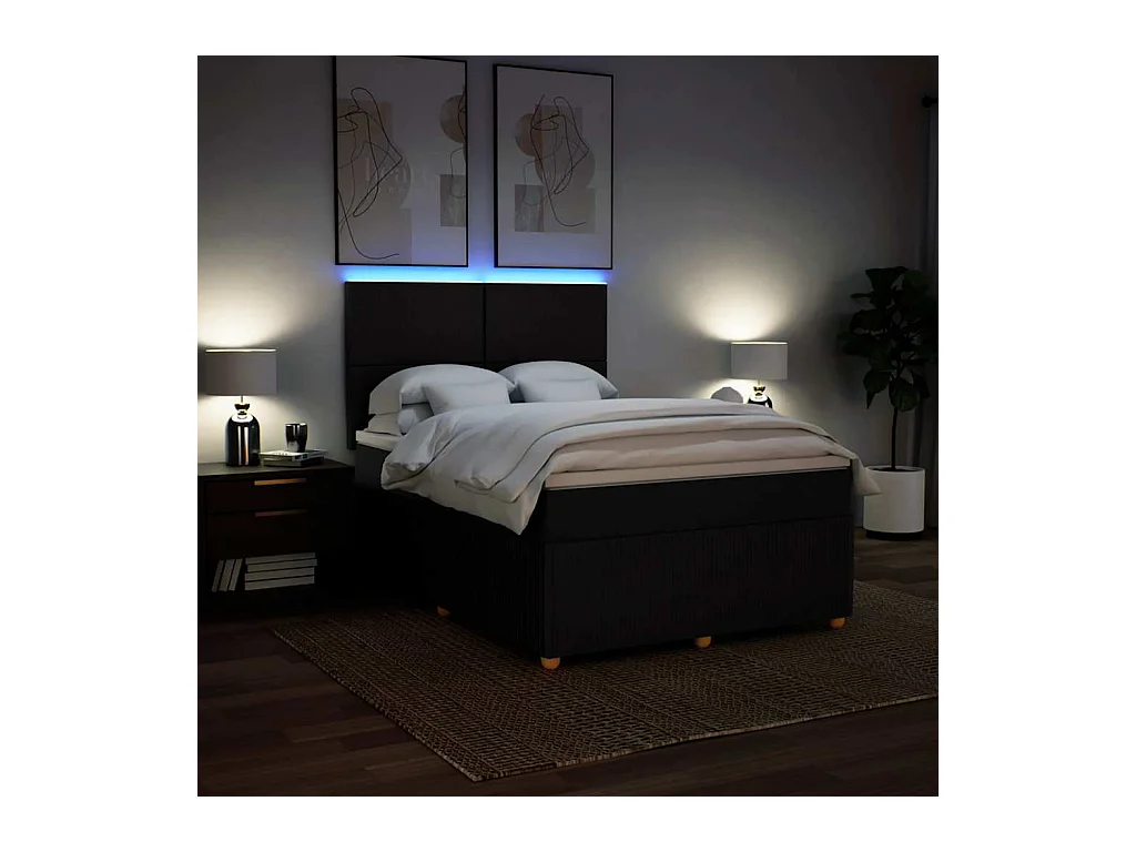 Sommier à lattes de lit avec matelas Noir 140x190 cm Tissu