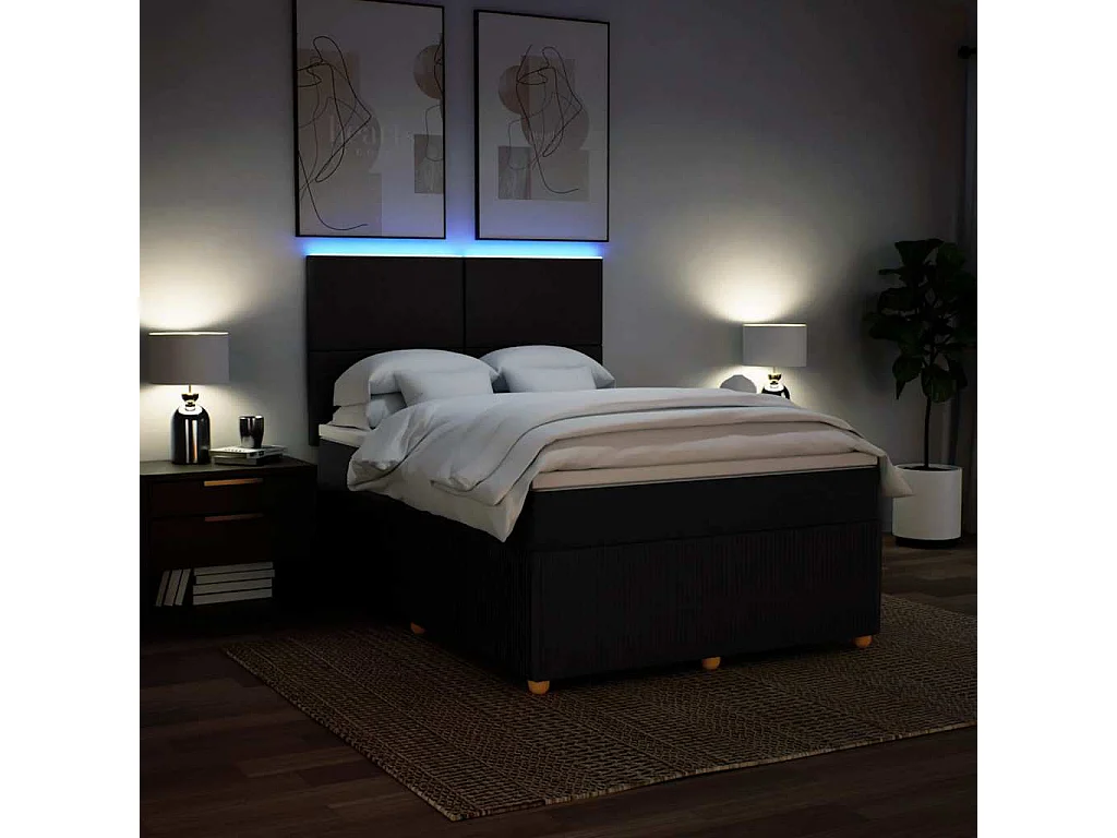 Sommier à lattes de lit avec matelas Noir 140x190 cm Tissu