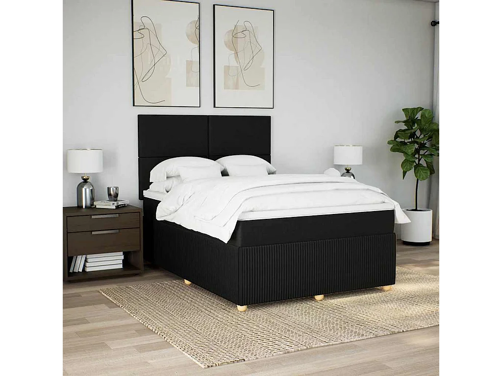 Sommier à lattes de lit avec matelas Noir 140x190 cm Tissu