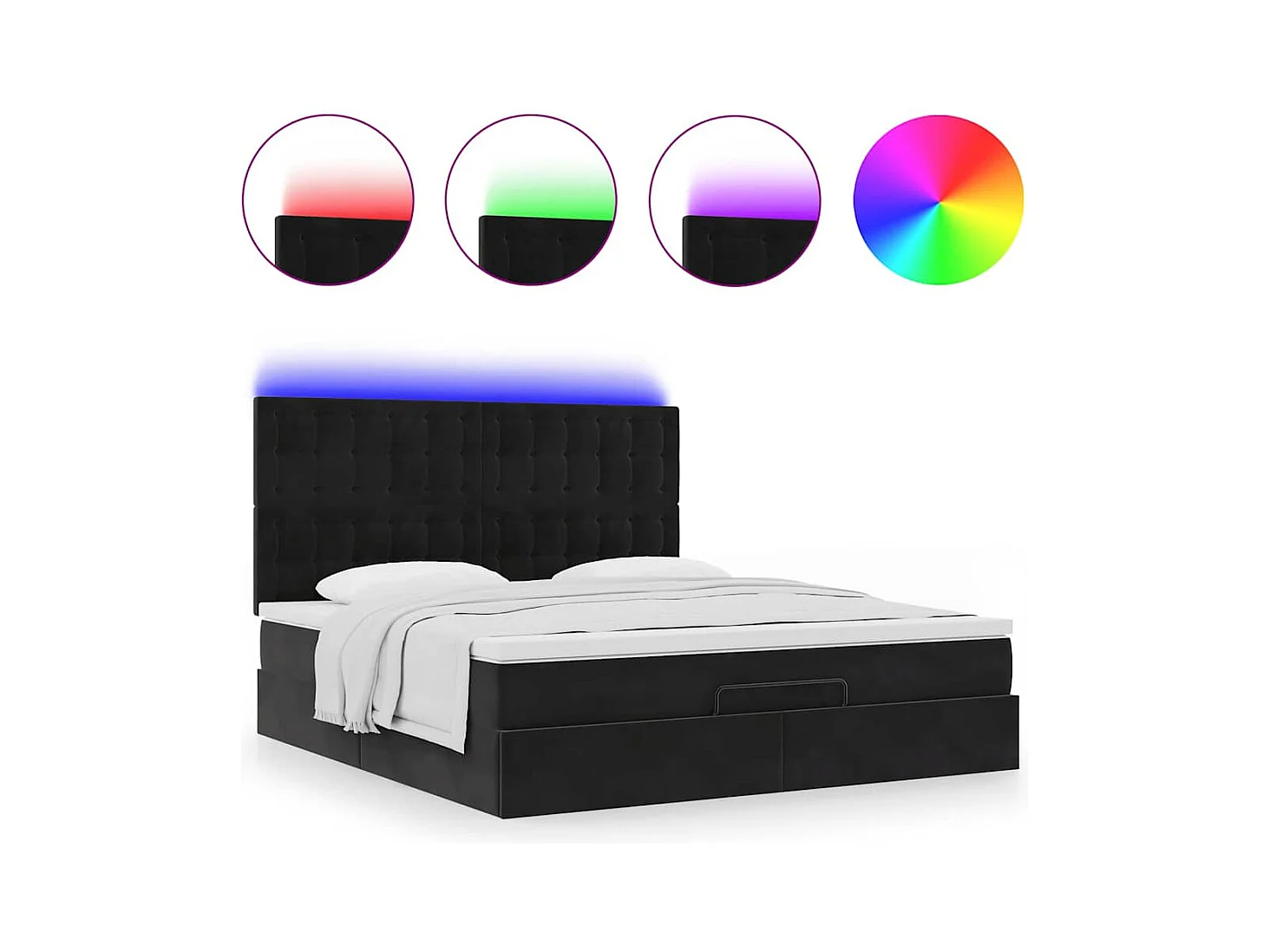 Cadre de lit ottoman avec matelas noir 160x200 cm velours