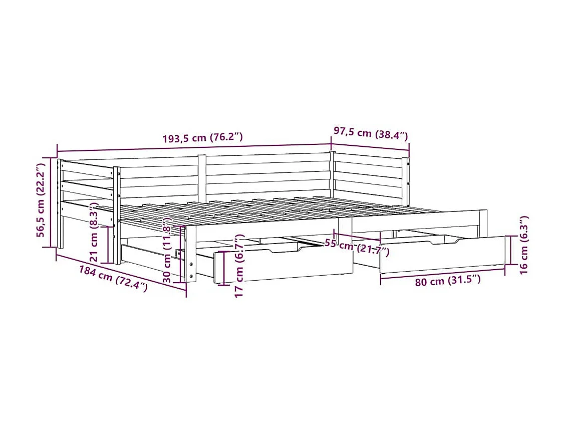 Divano Letto Estraibile con Cassetti senza Materasso 90x190 cm