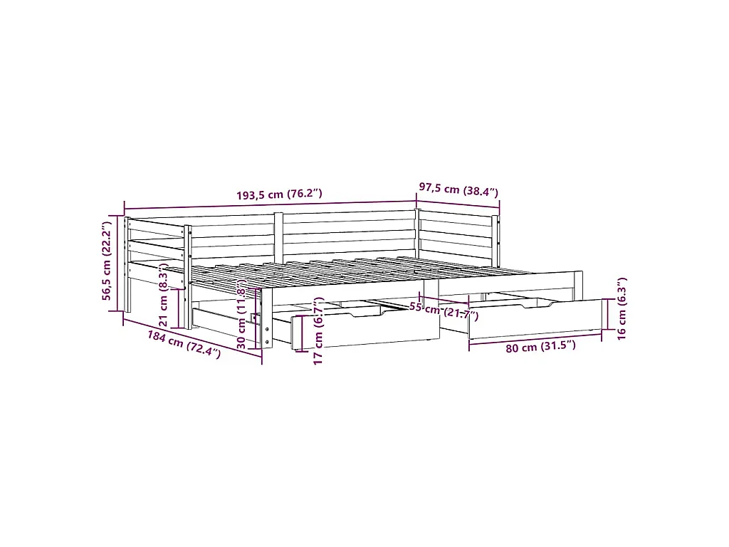 Divano Letto Estraibile con Cassetti senza Materasso 90x190 cm