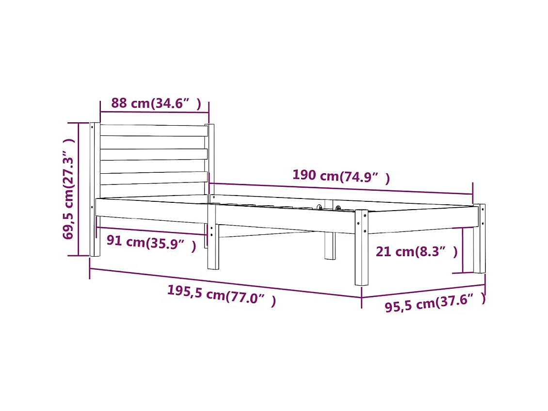 Bedframe massief grenenhout wit 90x190 cm