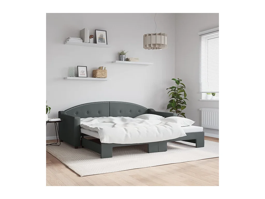 Slaapbank met onderschuifbed 90x190 cm stof donkergrijs