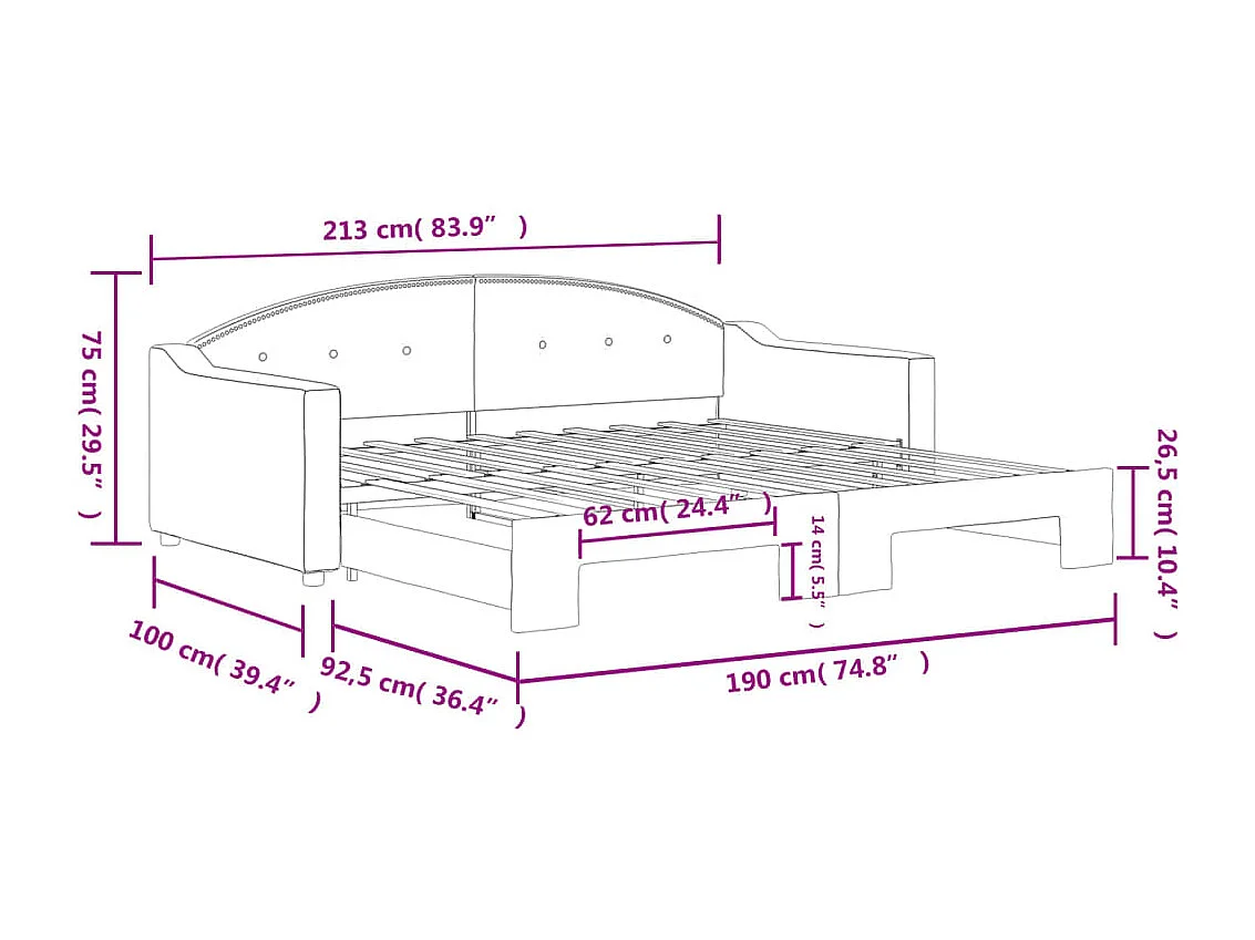 Tagesbett Ausziehbar Dunkelgrau 90x190 cm Stoff