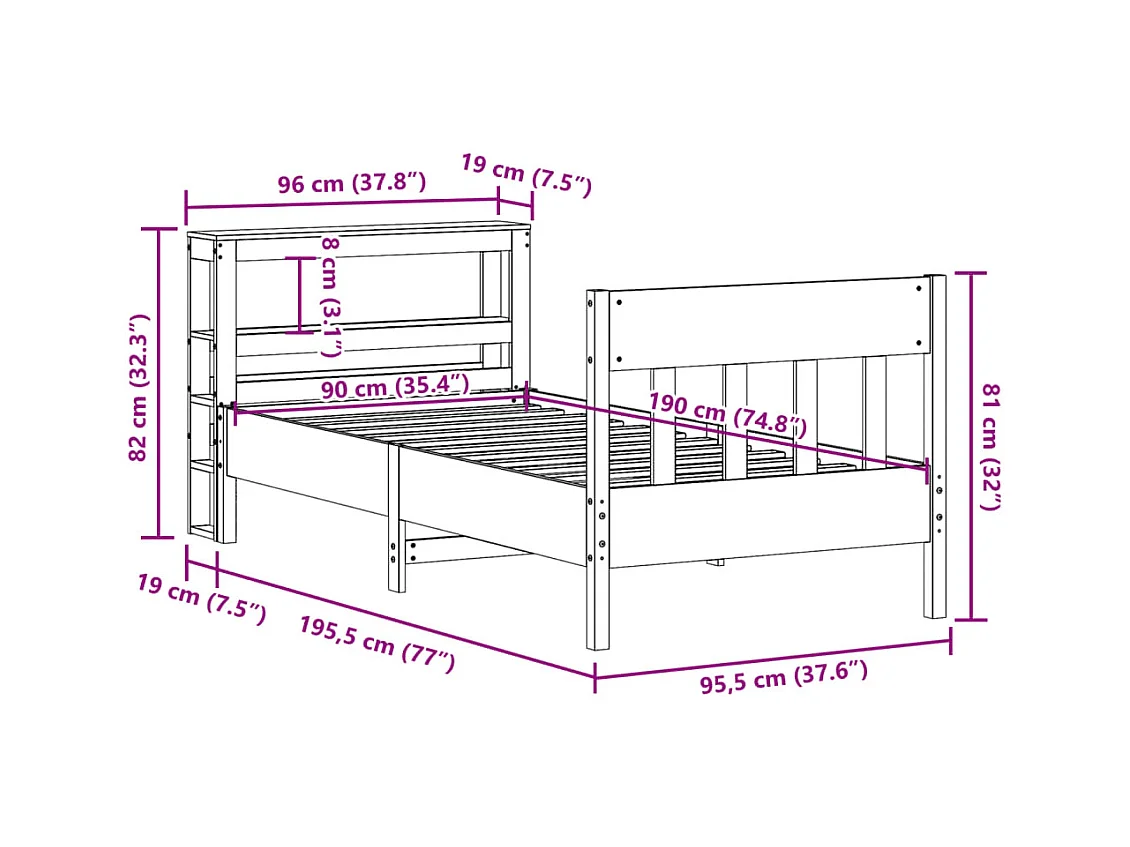 Massivholzbett ohne Matratze Weiß 90x190 cm Kiefernholz