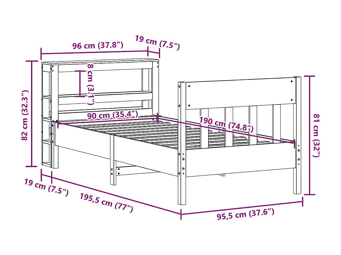 Cadre de lit sans matelas blanc 90x190 cm bois de pin massif