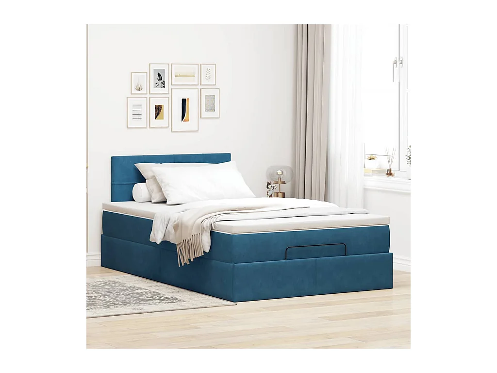Lit ottoman avec matelas et LED bleu foncé 90x200cm velours