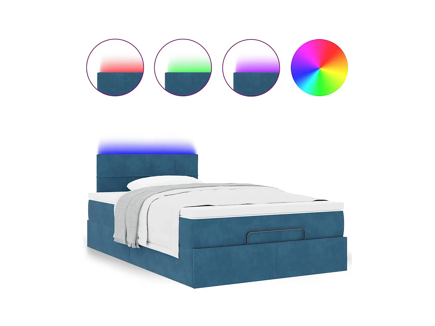 Lit ottoman avec matelas et LED bleu foncé 90x200cm velours