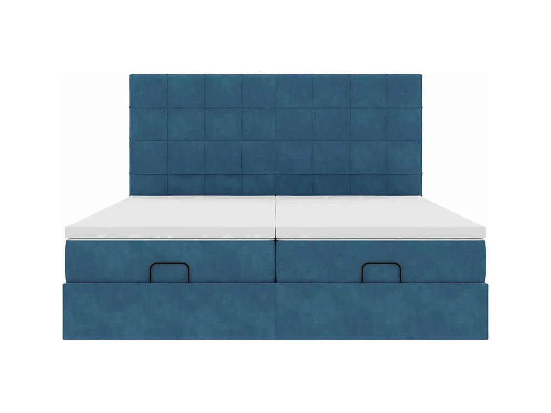 Cadre de lit ottoman avec matelas bleu foncé 180x200 cm velours