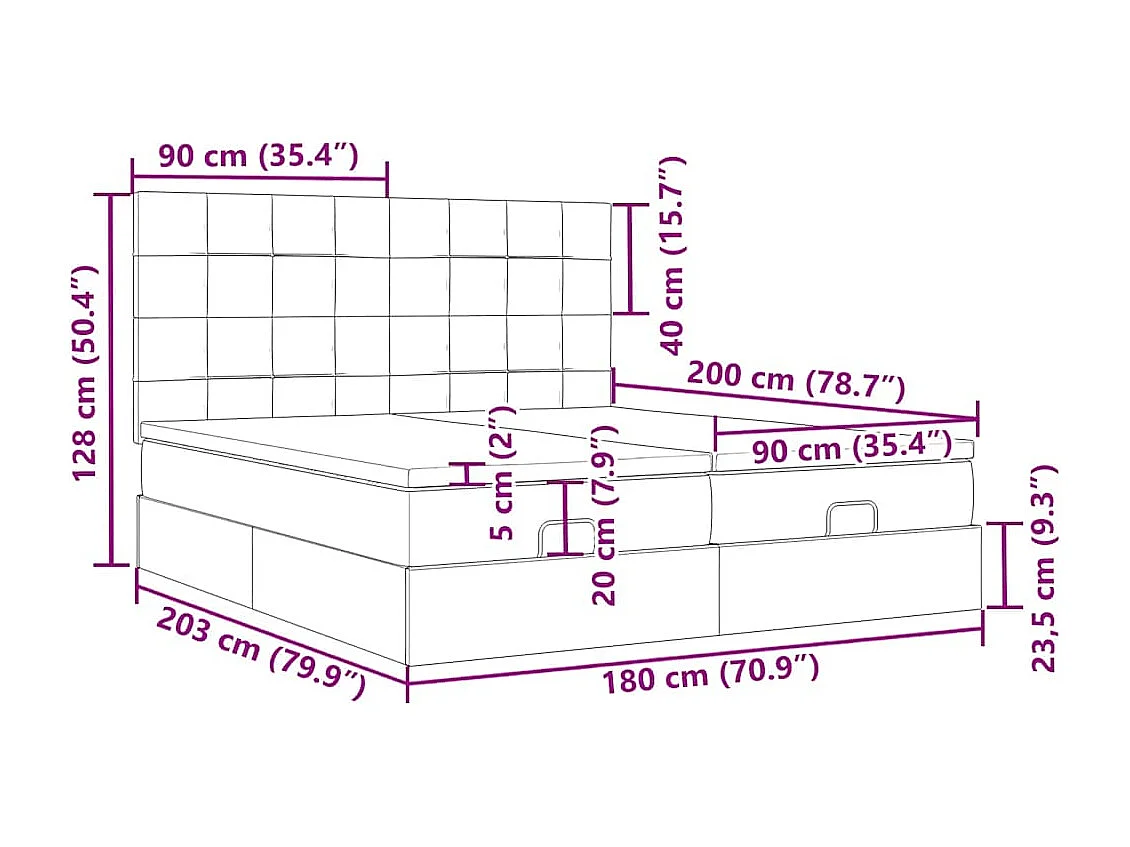 Ottoman-Bett mit Matratzen Dunkelblau 180x200 cm Samt