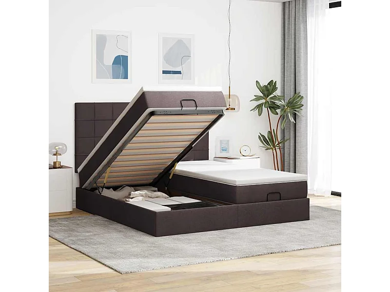 Ottoman bed met matrassen 180x200cm stof donkerbruin