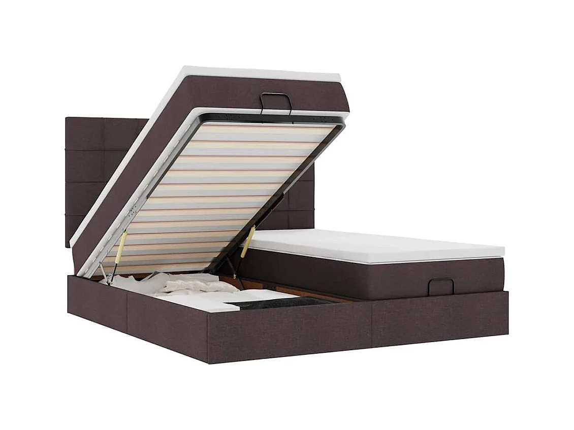 Cadre de lit ottoman avec matelas marron foncé 180x200 cm tissu