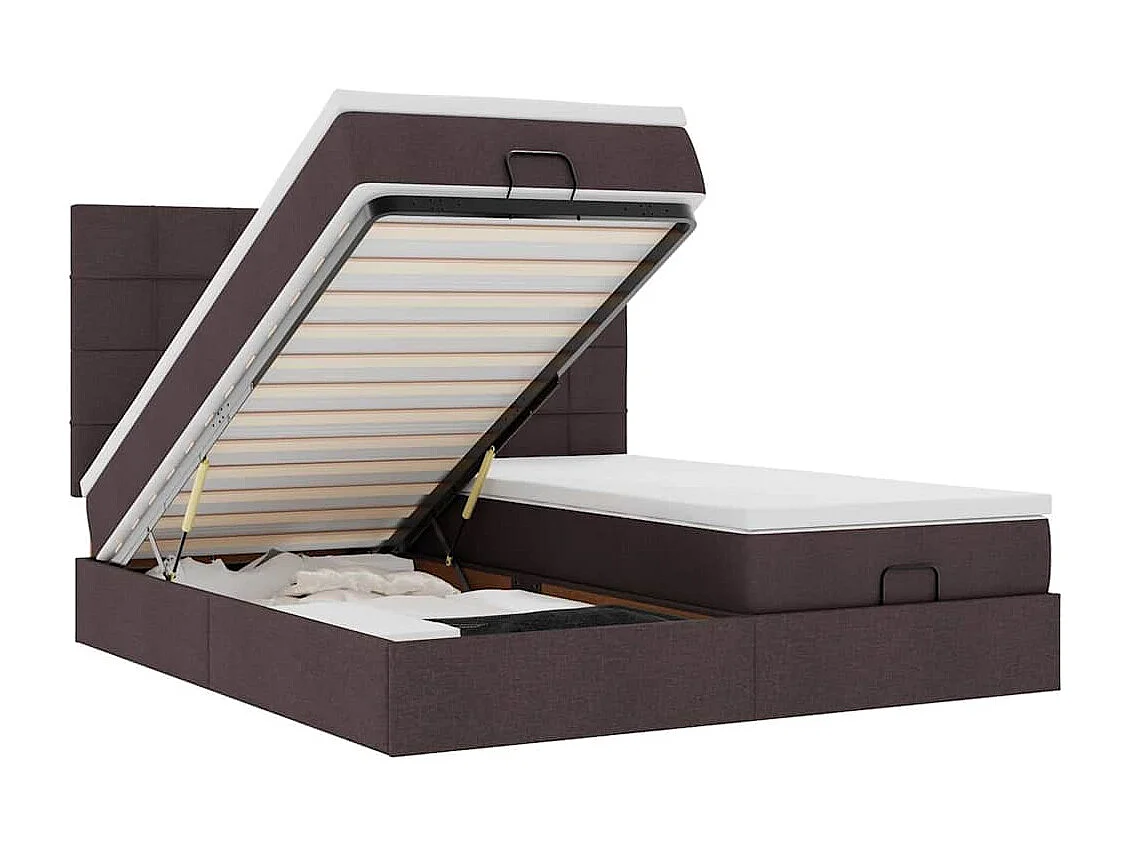 Cadre de lit ottoman avec matelas marron foncé 180x200 cm tissu