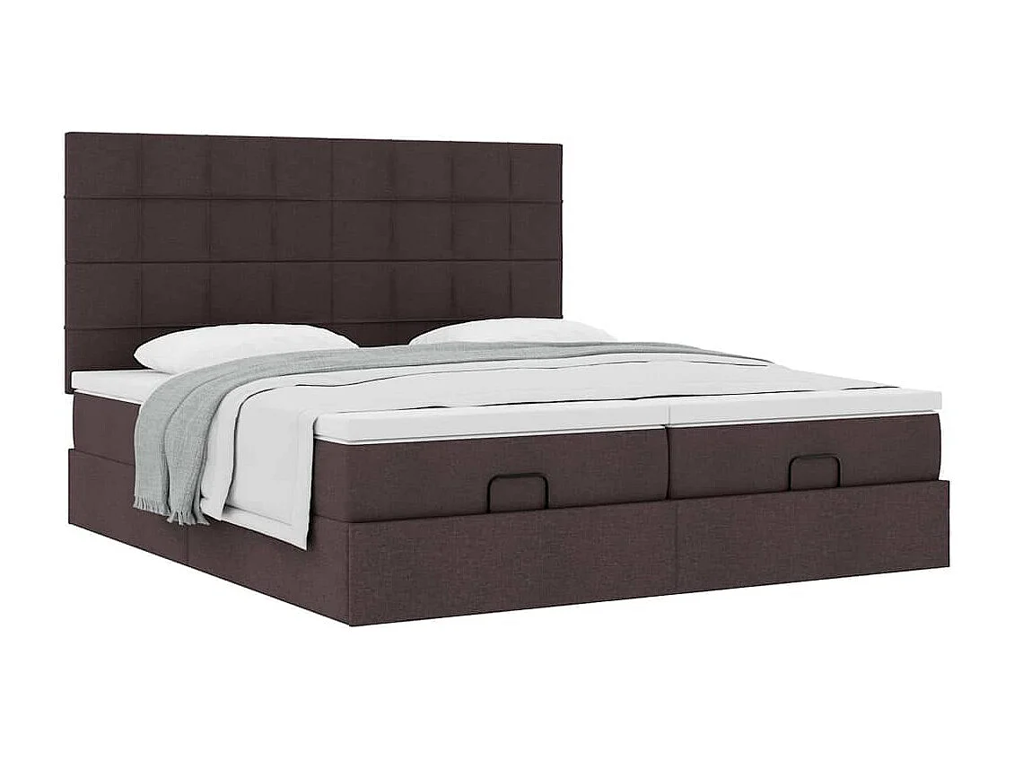 Cadre de lit ottoman avec matelas marron foncé 180x200 cm tissu