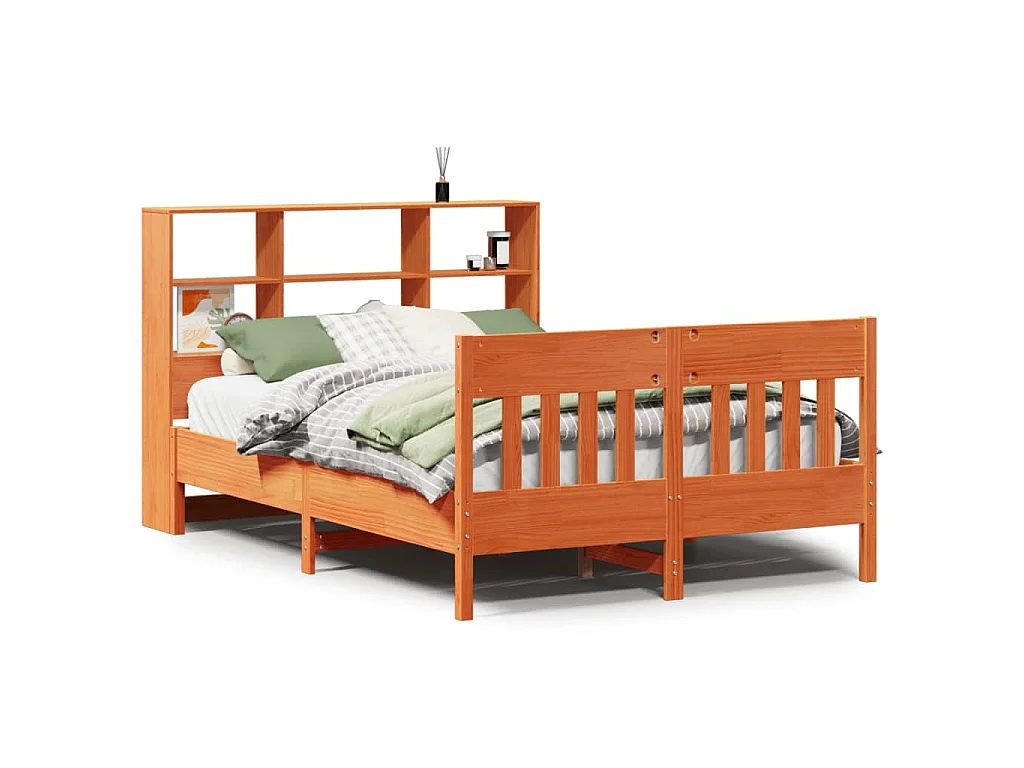 Cadre de lit sans matelas cire marron 140x190cm bois pin massif