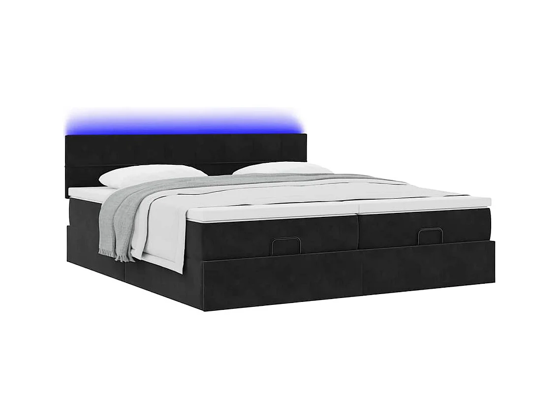 Ottoman-Bett mit Matratzen & LEDs Schwarz 180x200 cm Samt