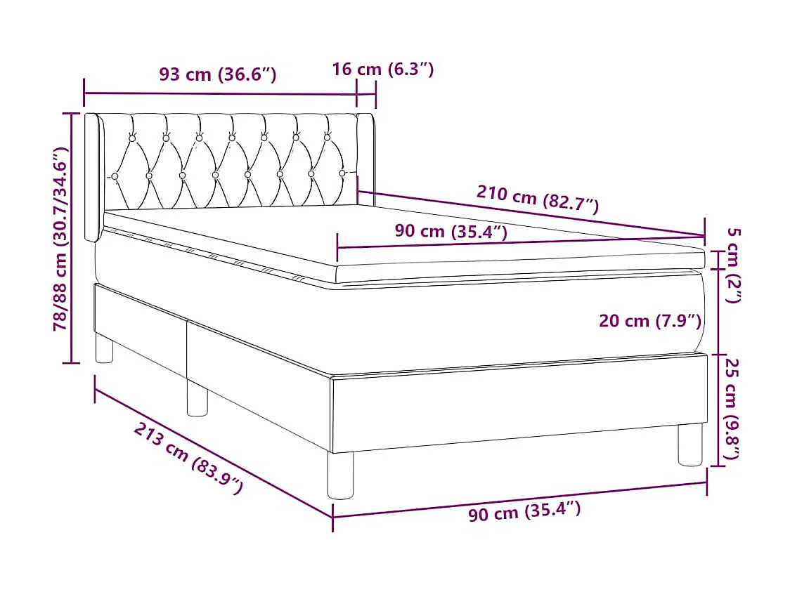Boxspring met matras fluweel lichtgrijs 90x210 cm