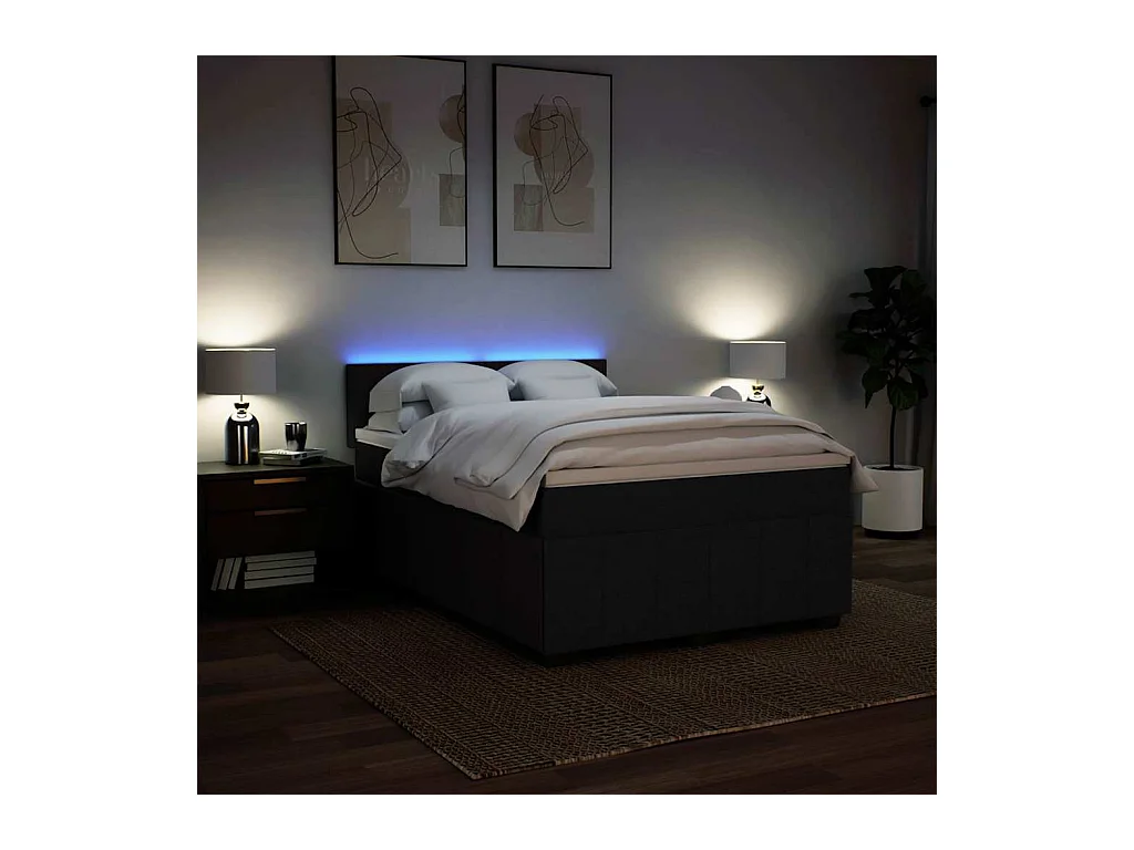 Sommier à lattes de lit avec matelas Noir 140x200 cm Tissu