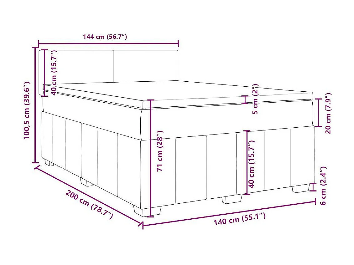Cama box spring con colchón tela negro 140x200 cm