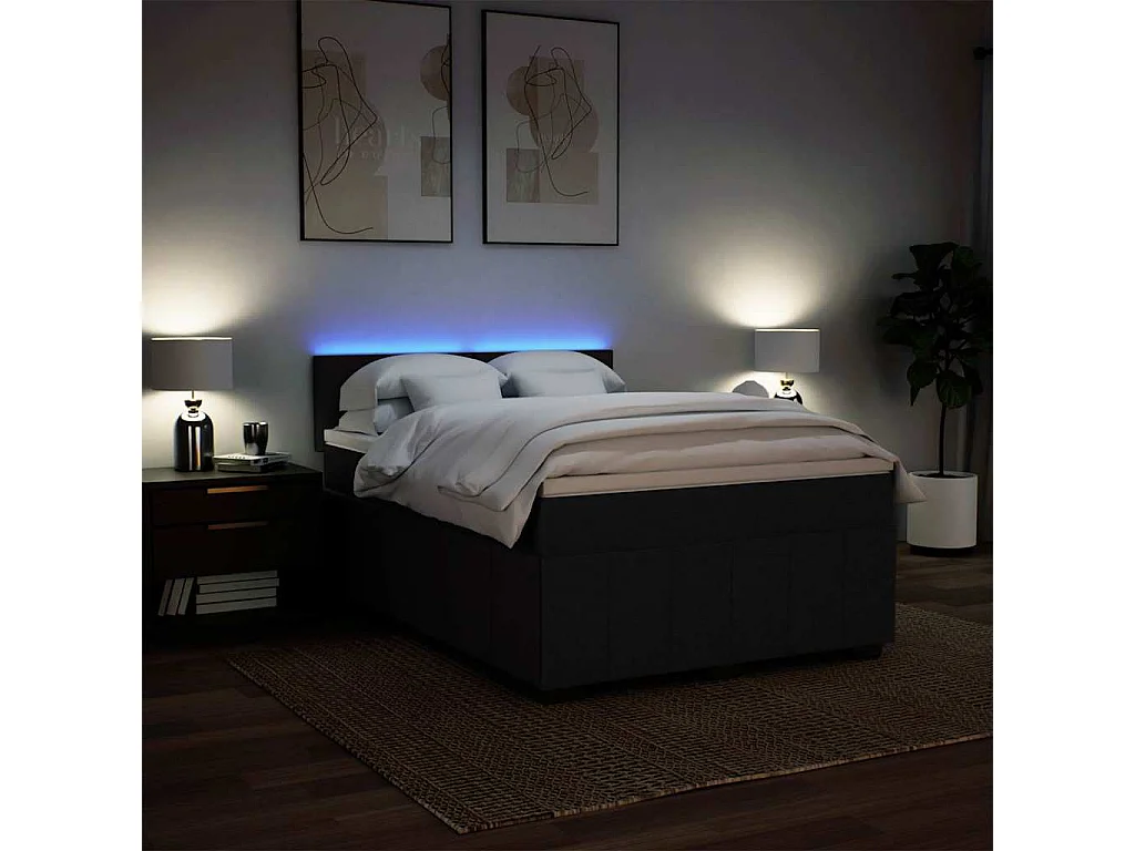 Cama box spring con colchón tela negro 140x200 cm