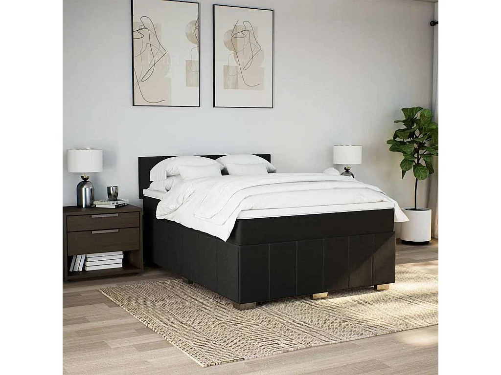 Cama box spring con colchón tela negro 140x200 cm