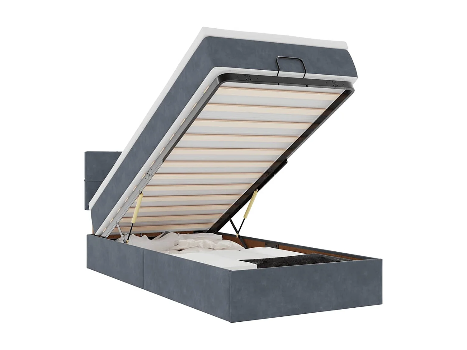 Estrutura cama otomana colchão 90x190 cm veludo cinzento escuro
