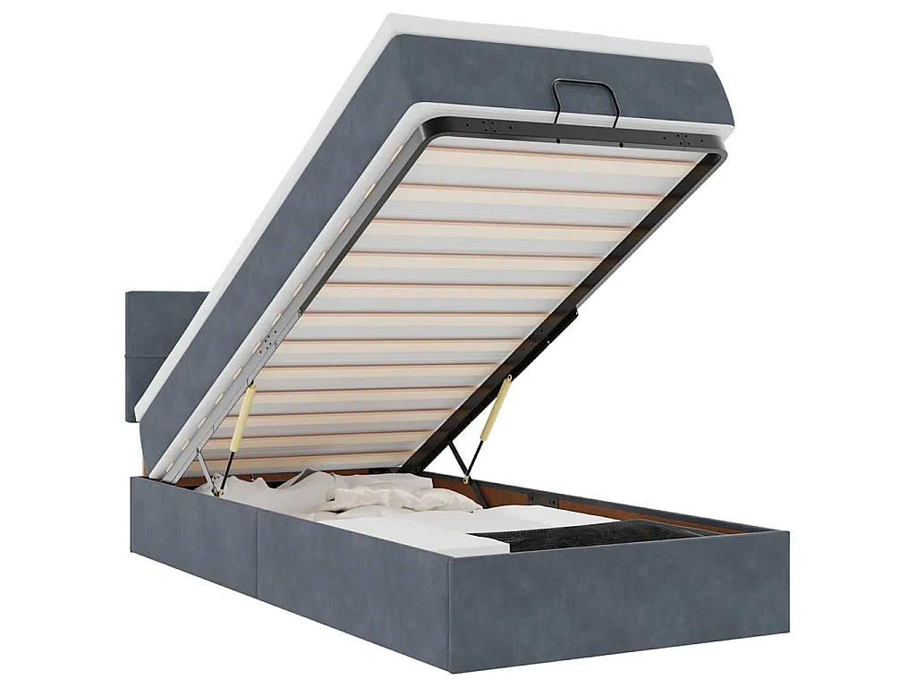 Estructura cama otomana colchón terciopelo gris oscuro 90x190cm