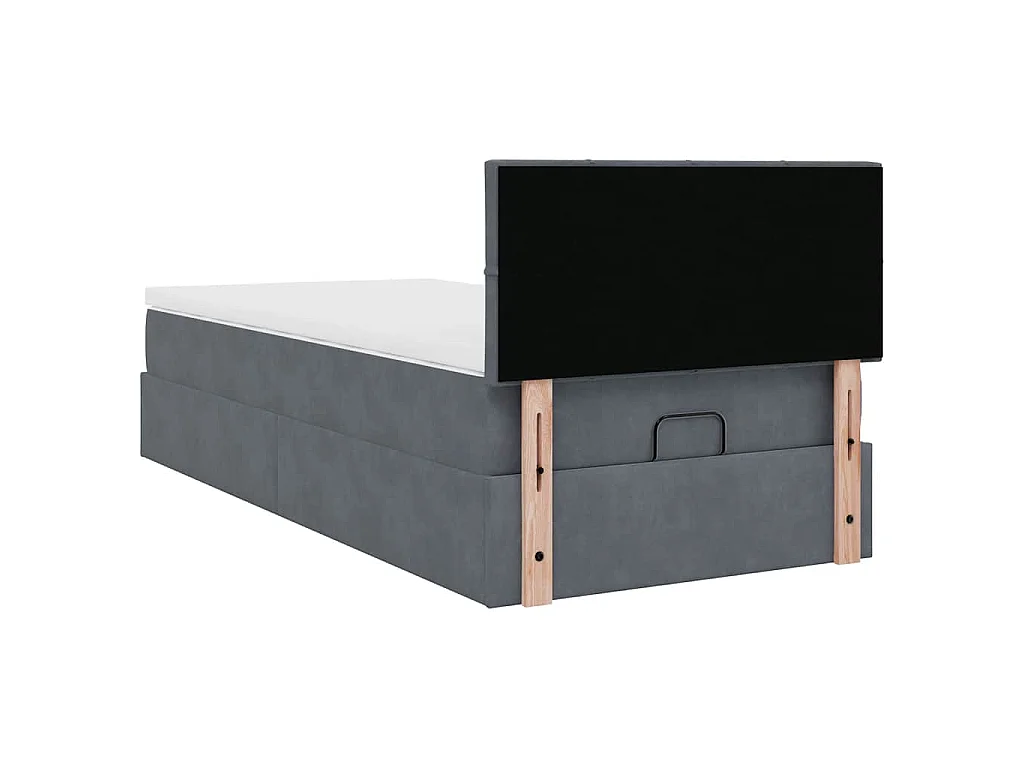 Estructura cama otomana colchón terciopelo gris oscuro 90x190cm