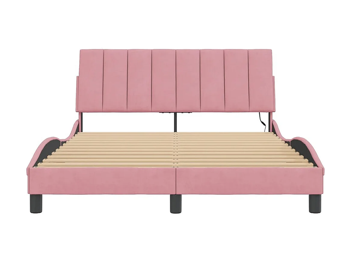 Bettgestell mit LED ohne Matratze "Hanko" Rosa 140x200 cm Samt