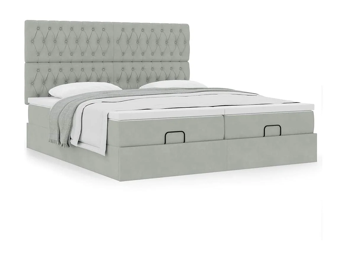 Ottoman bed met matrassen 160x200cm fluweel lichtgrijs