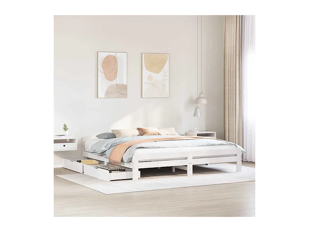 Cadre de lit sans matelas blanc 180x200 cm bois massif de pin