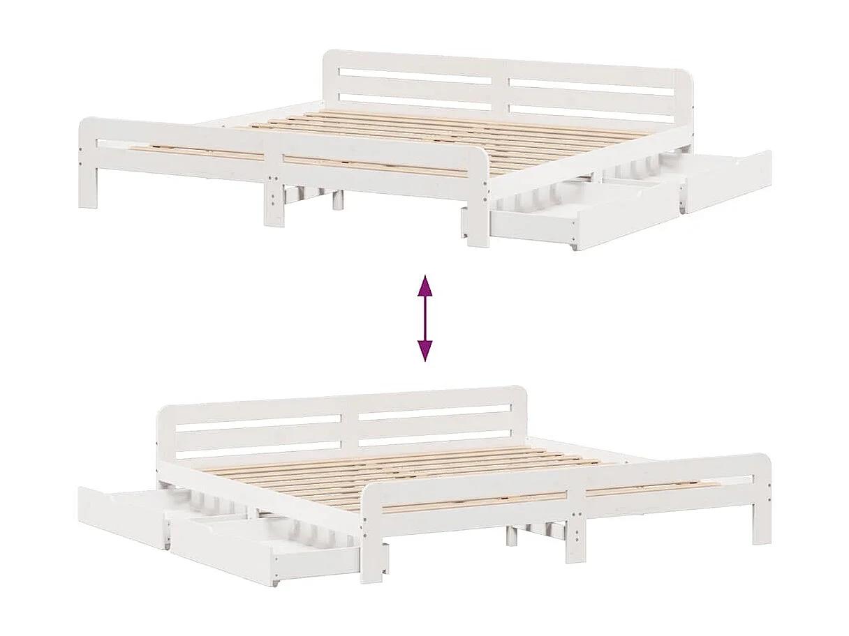 Cadre de lit sans matelas blanc 180x200 cm bois massif de pin