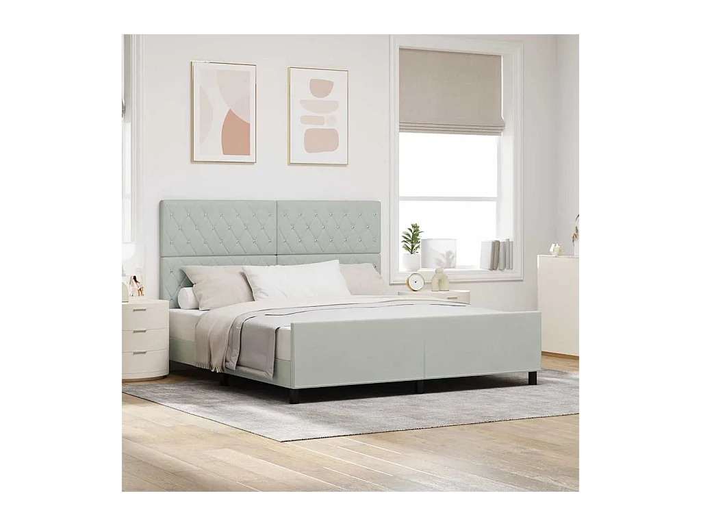 Cadre de lit avec tête de lit Gris clair 180 x 200 cm Velours