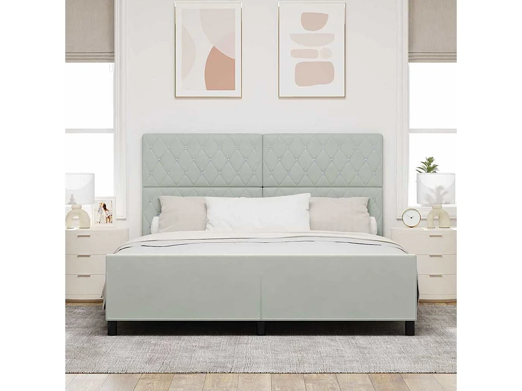 Cadre de lit avec tête de lit Gris clair 180 x 200 cm Velours