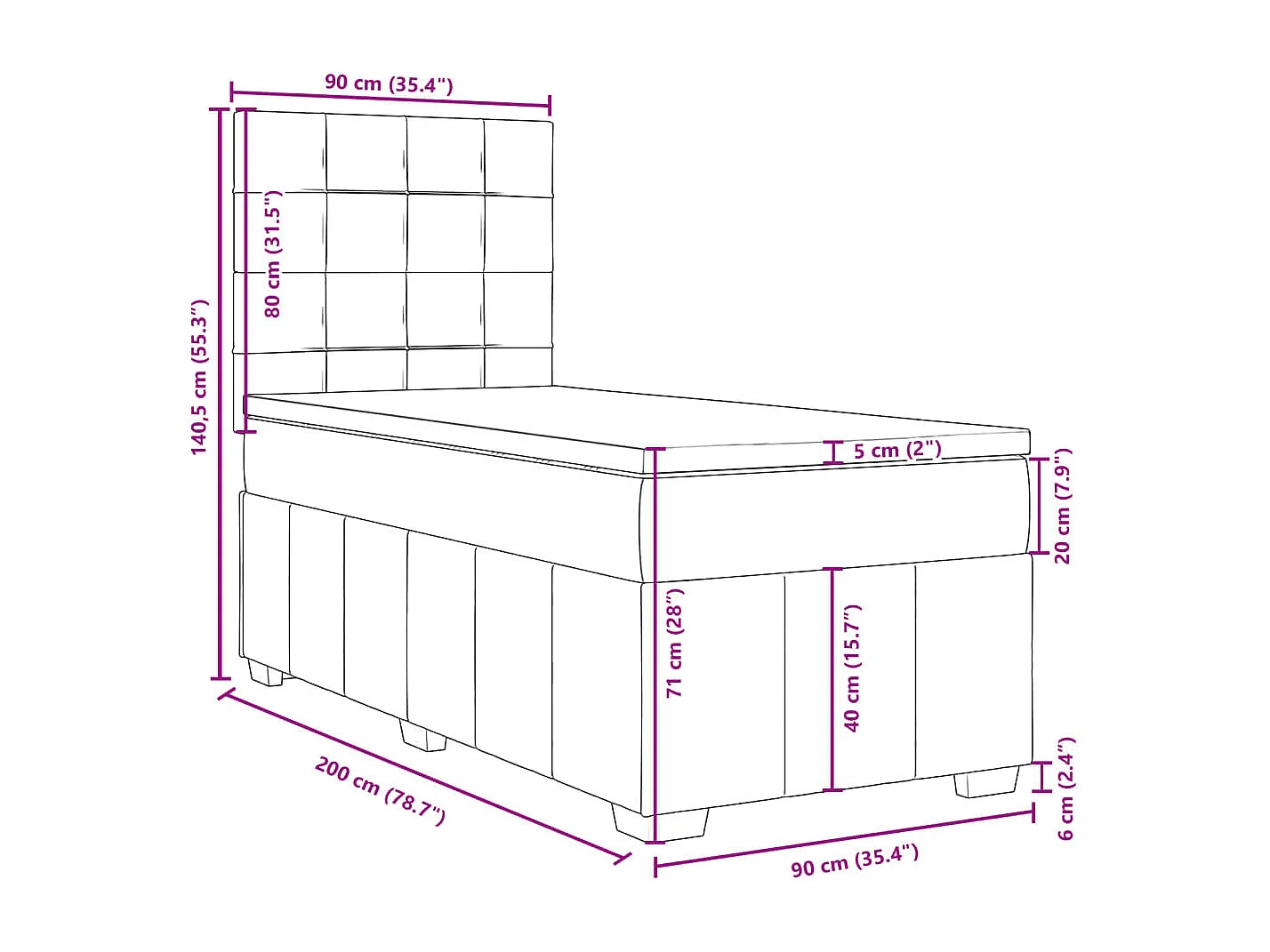 Boxspringbett mit Matratze Hellgrau 90x200 cm Stoff