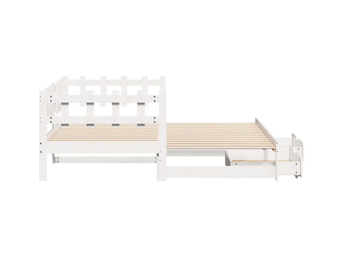 Tagesbett Ausziehbar mit Schubladen ohne Matratze Weiß 90x200cm