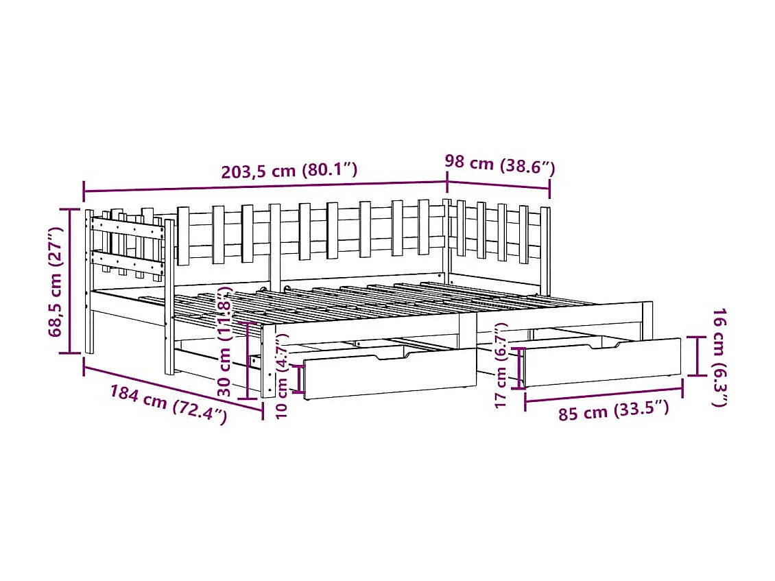 Tagesbett Ausziehbar mit Schubladen ohne Matratze Weiß 90x200cm