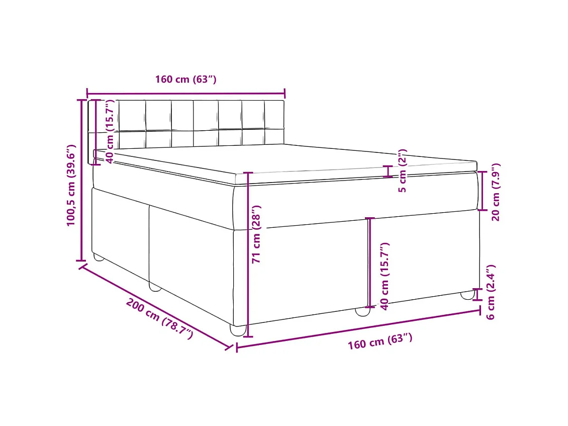 Boxspringbett mit Matratze Blau 160x200 cm Stoff