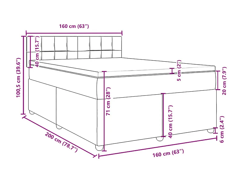 Boxspring met matras stof blauw 160x200 cm