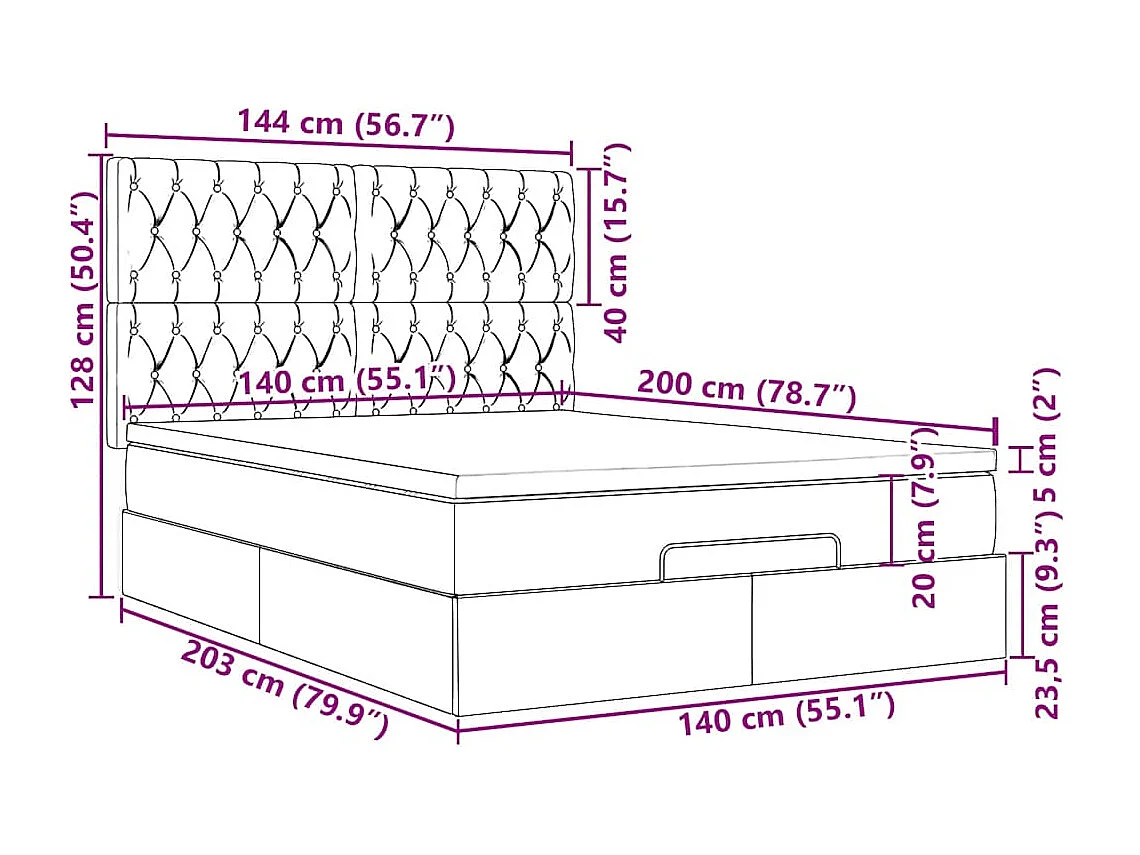Struttura Letto Pouf con Materassi 140x200 cm in Velluto