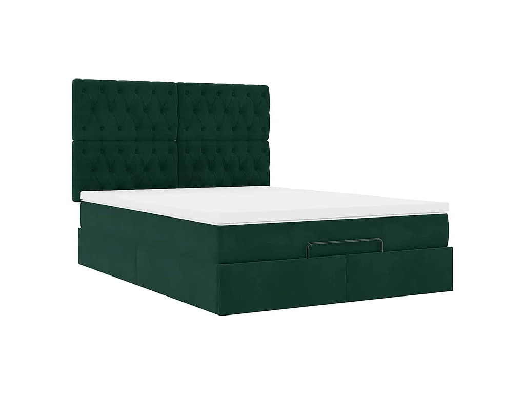 Ottoman bed met matrassen 140x200cm fluweel donkergroen