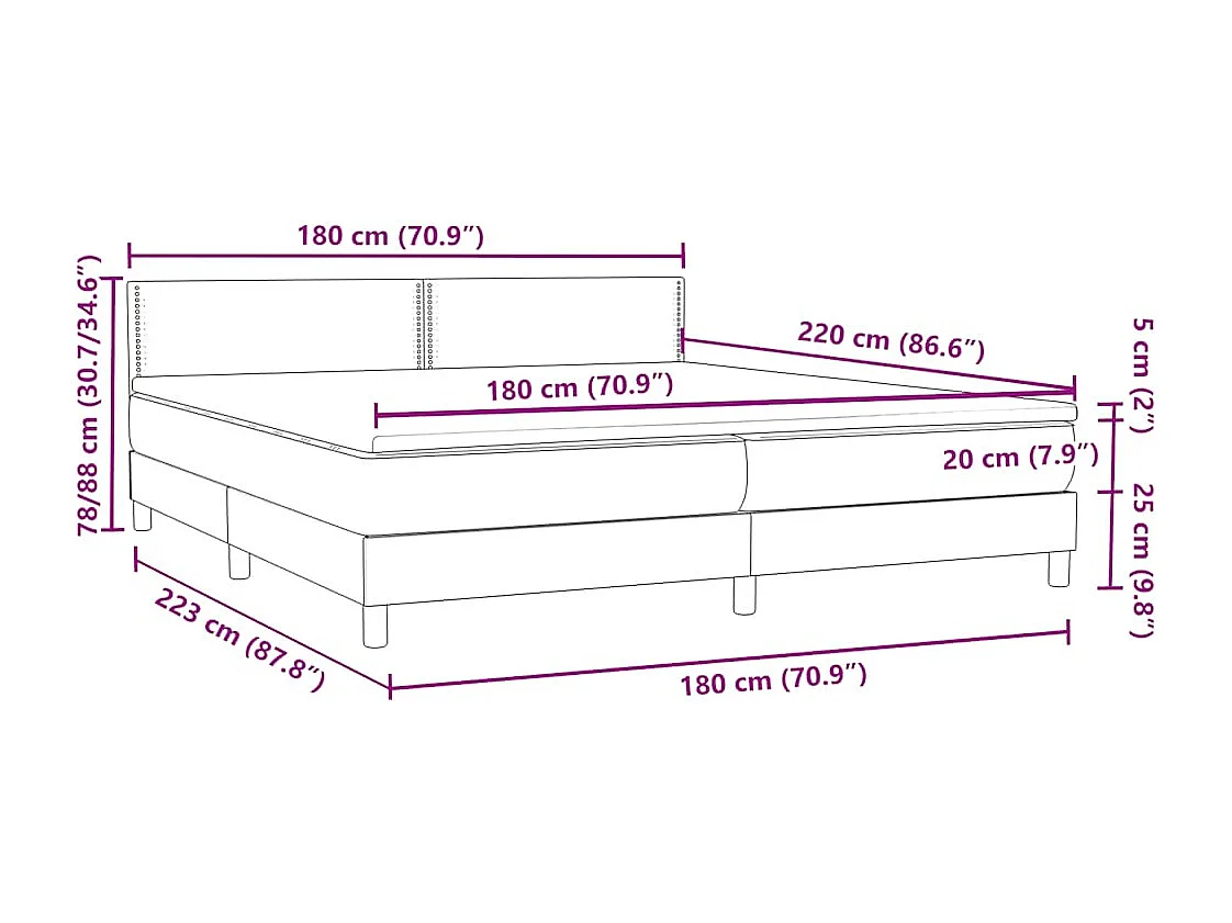 Cama box spring con colchón terciopelo gris oscuro 180x220 cm