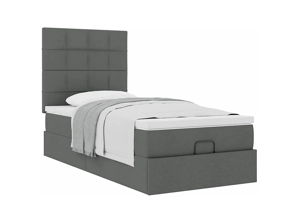 Cadre de lit ottoman avec matelas gris foncé 100x200 cm tissu